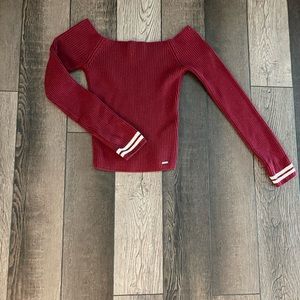 Hollister Small Burgundy Off the Shoulder Sweater